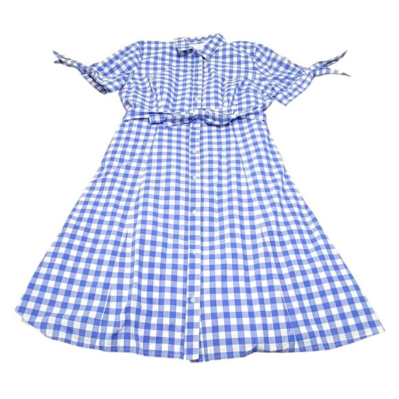 Talbots Womens Blue Checkered‎ A Line Belted Dress Button Front Lined Size 16 - Picture 6 of 12